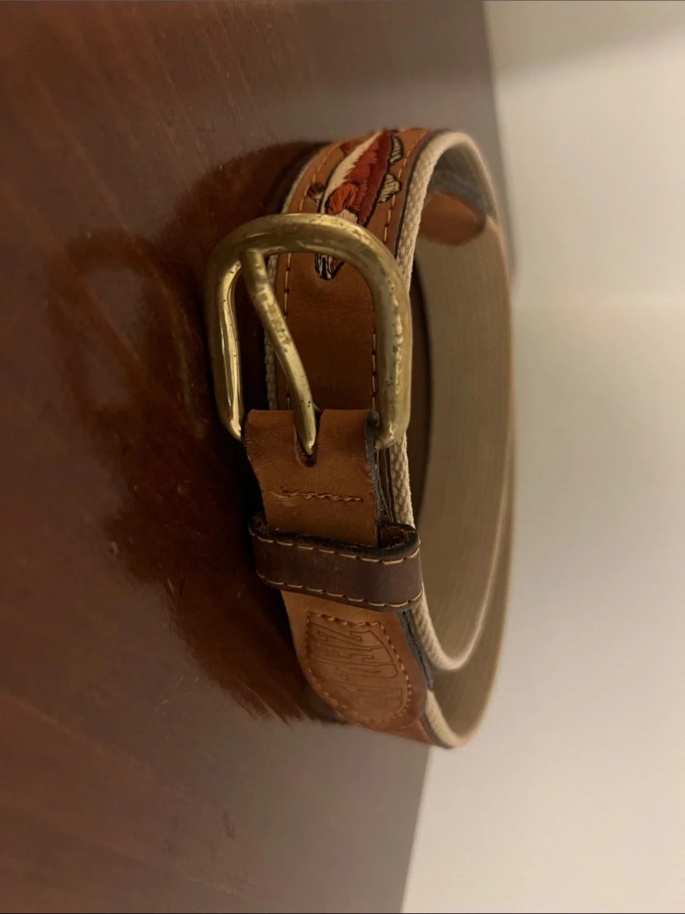 Leather Fishing Theme Belt with Fish Embossing - Brown